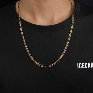 Chaîne Figaro en or jaune 14 carats 4 mm, chaîne à maillons classique et tendance, motif croisé pour cadeau de mariage, fiançailles, avec diamant et perle - Product Image 2