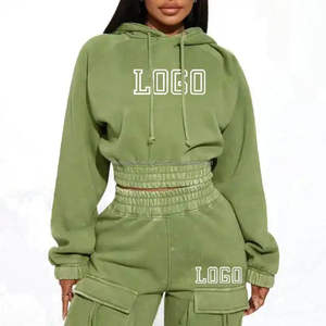 Ensemble de survêtement pour femmes, haut court de fitness |   Vêtements de sport extensibles |   Combinaison de jogging pour l'entraînement, pour toutes les saisons - Product Image 3