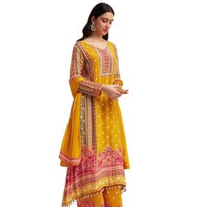 ชุดสูทพาลาซโซพิมพ์ลายมัสตาร์ดสีเหลืองเสื้อผ้าพื้นเมืองสำหรับผู้หญิงเสื้อผ้าผลิตตามสั่งผู้ผลิต - Product Image 2