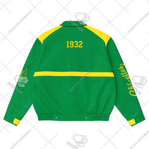 Chi Eta Phi Racing Style PU Chaqueta de cuero Logotipo personalizable Ropa griega Sorority Stand Collar Color Block Racer Jacket - Product Image 2