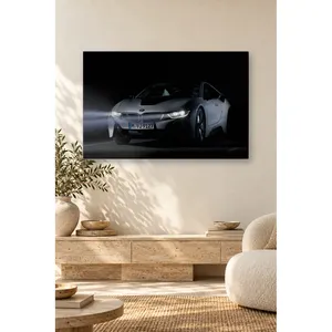 Impression sur toile Fida BMW i8 gris argenté avec phares nocturnes lumineux - Product Image 1
