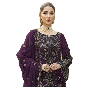 Collection de costumes de travail en fausse georgette lourde avec broderie Khatli - Product Image 2