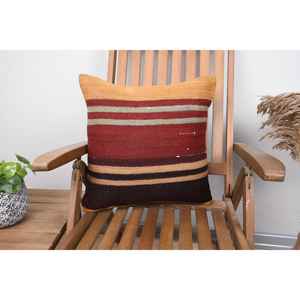 Tapis Kilim en laine multicolore 18x18 pouces tissé avec oreiller rustique à motif vintage - Product Image 1