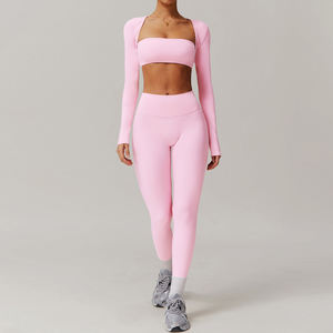 Nuevo Conjunto de Yoga Lulu para Mujer con Logotipo Personalizado, Chaqueta con Cierre Completo, Transpirable, Cintura Alta, Spandex/Nylon, Lazo con Cristal - Product Image 3