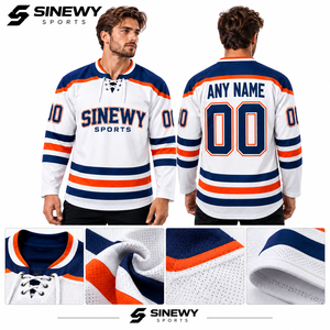 เสื้อฮอกกี้น้ำแข็งแบบกำหนดเอง SINEWY SPORTS สีขาว น้ำเงิน ส้ม สำหรับผู้ชาย ผ้าตาข่ายระบายอากาศ แขนยาว ทรงปกติ พิมพ์ลาย - Product Image 6