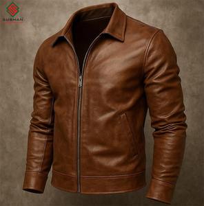 Veste bomber classique en cuir véritable pour homme, cuir véritable fait à la main, solide, décontractée, fermeture éclair, service OEM, fabriqué au Pakistan - Product Image 5