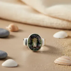 Bague ovale pour femme en topaze naturelle, sertie clos, en alliage glamour, bijoux fantaisie bohèmes pour soirée et usage quotidien - Product Image 2
