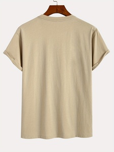 Personalizado Beige 100% algodón de secado rápido transpirable suave bolsillo OEM hombres de manga corta Casual camiseta personalizada estilo étnico camiseta - Product Image 2