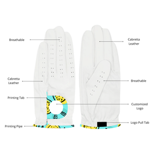 Custom Designed Full Cabretta Leather Golf <b>Gloves</b> <b>for</b> <b>Men</b> Women Left or Right Hand with Unique Printing Tab <b>for</b> Sports Use - Product Image 5