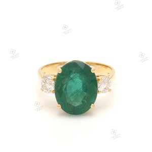Anillo de tres piedras de moda 14K 18K oro sólido Esmeralda natural con diamante verde piedra preciosa anillo de bodas fino del fabricante - Product Image 1