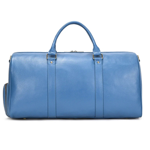 Sac de voyage en cuir bleu, sac de week-end avec fermeture à glissière et sangle réglable, durable - Product Image 3