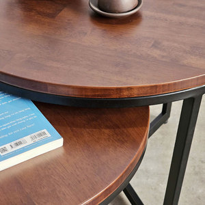 Industrial Style Double Round Rubber Wood Sofa <b>Table</b> with Iron Frame-<b>Office</b> Furniture TT68215 - Product Image 6