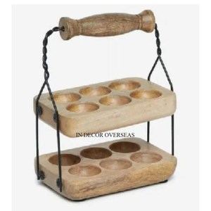High Standard Quality Wooden And Black Color <b>Powder</b> Coated Metal Wire Made 2 Tier <b>Eggs</b> Storage Rack Supplies In Impressive Price - Product Image 1