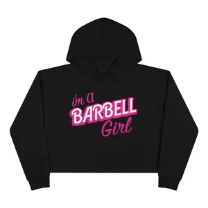 Top corto de Jogger y cuello redondo con capucha de gran tamaño para mujer, nueva colección de invierno a la moda, logotipo estampado frontal de algodón 100% - Product Image 2