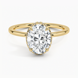 Style classique Premium 1ct Lab Grown Diamond Oval Cut 14K Solid Gold Hidden Halo Bague de fiançailles pour hommes et femmes Cadeaux - Product Image 1