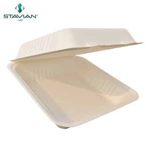 9x9 Clamshell Biodégradable Micro-ondes Matériel de Pulpe de Bagasse Différentes Tailles Options Vaisselle avec 3 Compartiments - Product Image 1