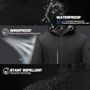 Veste Softshell Imperméable pour Homme avec Doublure en Polaire, Coupe-Vent Léger, Manteau de Pluie à Capuche pour Sports de Plein Air - Product Image 2