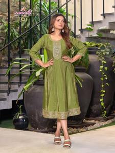 Conjunto de Kurti de Seda Romana, Conjunto de Kurti, Ropa de Mujer, Conjunto de Kurti para Fiesta, Conjunto de Kurti para Mujer, Conjunto de Kurti al por Mayor para Mujer - Product Image 3