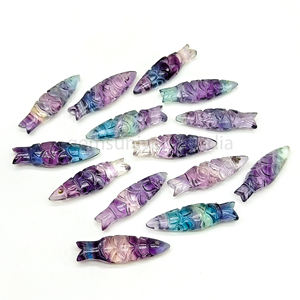 ลูกปัดหินอัญมณีแกะสลักรูปปลาฟลูออไรต์ธรรมชาติหลายเม็ดขนาด25มม. แกะสลักเครื่องรางรูปสัตว์สำหรับทำเครื่องประดับเป็นจำนวนมาก - Product Image 1