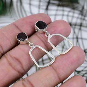Hot Sale Bohemian Women's <b>Silver</b> Dangle Earrings Fancy Shape Garnet Drop Engagement Fashion Accessory At Factory Price - Product Image 1