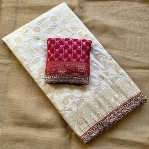 VASTRA COTTAGE Premium Pure Viscose Nylon Dola Silk Saree Heavy Jaal Border Rich Pallu Hand Dyed With Contrast Blouse - Product Image 1