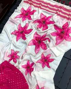 Indian Boutique Most Export Selling Designer saree en soie blanc rose avec un élégant imprimé de fleurs partout saree Pour femmes Filles - Product Image 2