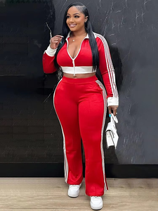 Ensemble de survêtement sport décontracté brodé pour femmes, deux pièces, haut à manches longues avec fermeture éclair et pantalon de jogging uni - Product Image 6