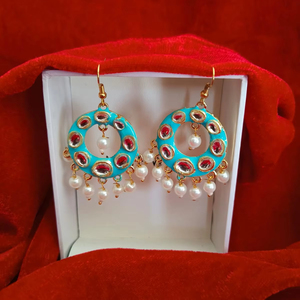 Peint à la main Kundan Chandbali boucle d'oreille indien pakistanais bijoux nuptiale douche fête boucles d'oreilles à la mode Jhumka pour les filles retour faveur - Product Image 1
