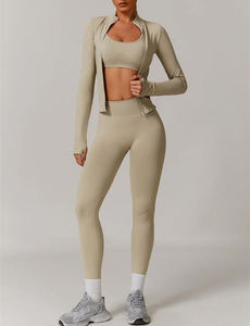 Conjunto de chaqueta y mallas sin costuras de alta elasticidad para mujer, ropa deportiva para gimnasio y Yoga, ropa de entrenamiento de 2 piezas - Product Image 2