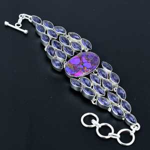 Natural Purple Copper Turquoise Amethyst Luxury GIA Certified Unisex <b>Charm</b> <b>Bracelet</b> Handmade 925 Sterling <b>Silver</b> February - Product Image 1