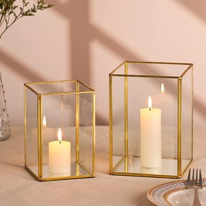 Nuevo farol cuadrado decorativo de Metal dorado/vidrio para boda interior y decoración de iluminación de Navidad linterna de vela - Product Image 5