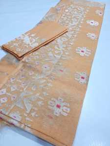 Nouvelle arrivée Deshi Dhakai Orange Jamdani Sharee qualité d'exportation pour les femmes JAMDANI TISSU ROUGE VERT Doré Bleu ciel du Bangladesh - Product Image 3