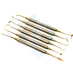 Juego de relleno de compuesto dental, instrumentos manuales de 6 piezas, acero inoxidable recubierto de titanio azul y dorado para uso profesional - Product Image 6