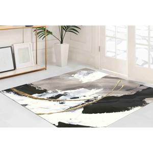 พรมลายทองและดำแบบนามธรรม: ของตกแต่งบ้านสไตล์โมเดิร์น ทำความสะอาดง่าย พรมบางแบบไม่ทอ - Product Image 4