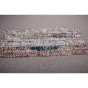 Alfombra Turca Vintage de 2,5x6,3 pies, Alfombra de Lana Azul Abstracta - Product Image 3