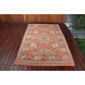 Tapis vintage de 4,3 x 6,6 pieds, tapis turc à bordures orange - Product Image 1