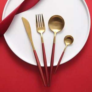 Copper <b>Cutlery</b> <b>Set</b> White Handles Food Grade High Quality Flatware <b>Sets</b> <b>Reusable</b> Dishwasher Safe <b>Cutleries</b> Event Supplies - Product Image 5