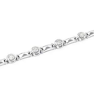 Pulsera de Cadena de Plata 925 con Diamantes para Mujer, Corte Brillante Redondo, Engaste de Garra, Diseño Geométrico Clásico para Uso Diario - Product Image 3