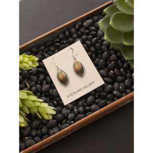 Navajo Handmade Black Jack Turquoise & Sterling <b>Silver</b> Drop <b>Earrings</b> Water Drop Shape - Product Image 4
