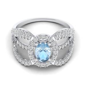 Anillo REYES con Gema de Aguamarina Natural Brillante en Plata de Ley 925, Certificado GRA, Anillos Halo con Moissanita VVS para Mujer - Product Image 1