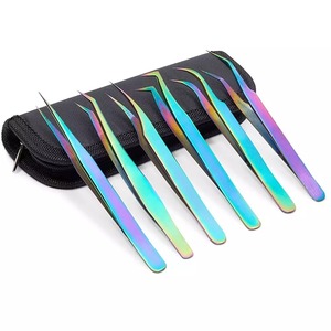 Gran oferta, pinzas para extensión de pestañas, colores del arco iris, pinzas para pestañas rectas de acero inoxidable, herramientas de maquillaje - Product Image 1