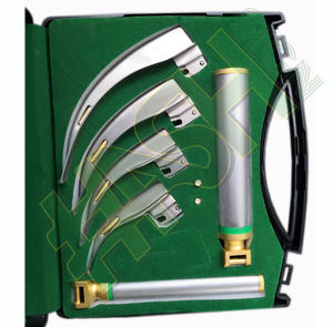 Macintosh laryngoscope ใบมีดชุบทองไฟเบอร์ออปติกพร้อมที่จับ2อันแหล่งพลังงานด้วยมือขนาด C (ขนาดกลาง) + โลหะเหล็กบาง - Product Image 3