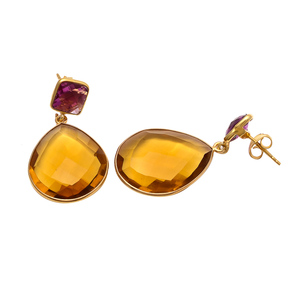 ต่างหูห้อย925สีเงินสเตอร์ลิงสำหรับผู้หญิงน่ารักสีเหลืองหินอัญมณีซิทรีนชุบทองสำหรับงานแต่งงาน - Product Image 2