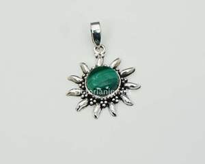 Colgante de plata de ley sólida 925 con piedra natal de mayo, estilo solar, malaquita verde con ajuste de bisel, colgante y dijes finos - Product Image 2