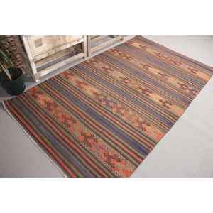 Tapis turc 4,6x7,9 pieds, tapis en laine vintage Kilim rayé orange - Product Image 3
