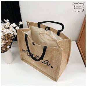 Vente en gros Mama Sacs fourre-tout en toile imprimée Toile recyclée de qualité supérieure avec motif imprimé Sac à main réutilisable avec logo personnalisable - Product Image 2