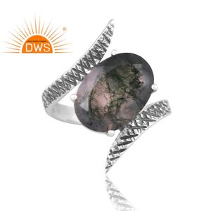 Best Selling Oxidized Sterling Silver Natural <b>Green</b> Moss Agate Gemstone Statement Ring <b>Jewelry</b> For Women Gift For Her - Product Image 2
