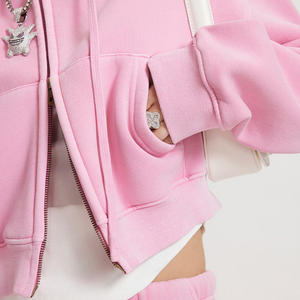 Hoodie Custom Logo <b>Fleece</b> Thick <b>Thermal</b> Crop Tops Double Zipper Solid Winter 100% Cotton Streetwear Breathable Plain Dyed - Product Image 3