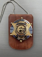 Dompet Lencana Kulit Sapi Asli Unisex, Dompet Leher Kulit, Tempat Kartu Identitas, Dompet Tempat Lencana, Dompet ID dengan Logo Emas