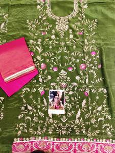 Designer moderne non cousu brodé à la main indien mode avant beaux costumes femmes Style traditionnel soie Protection solaire - Product Image 2